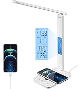 Poukaran Desk Lamp, LED Desk Lamp with Wireless Charger, USB Charging Port, Table Lamp with Clock...