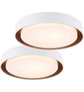 LUTEC 2 Pack Flush Mount Ceiling Light, White with Gold Interior, 13in 23W Dimmable LED Ceiling L...
