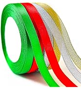 4 Rolls Christmas Ribbon Set - 100 Yards Total, 0.4 Inch Wide, Green, Red, Glitter Silver, and Gl...