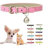 Pink XXS Cat Collar with Bell, Soft Pu Leather Puppy Collars Adjustable Buckle for XS Extra Small...