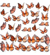 60Pcs Monarch Butterfly Picks, Monarch Butterfly Decoration, Orange Butterflies for Crafts, Artif...