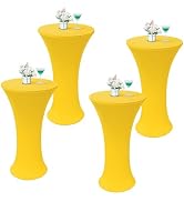 Wolkemer 4PCS 24x43 Inch Fitted Cocktail Tablecloth, Cocktail Table Cover | Gold Round Cocktail T...