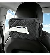 Pcnjozx Car Tissue Holder, Diamond-Quilted Stitching Tissue Box Cover with 2 Mesh Storage Pockets...