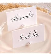 YEWROXY 12PCS White Pearl Name Place Cards Holders,Wedding Pearl Seating Cards for Guest Names,St...