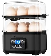Tesslux Egg Cooker, Dual Layer 12 Egg Boiler, Soft Hard Poached, Black | LED Countdown Timer, Tou...