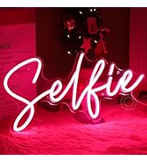 SYLHOME Selfie Pink LED Neon Light Sign Cute Makeup Girls Bedroom Light Up Mirror Wall Decor Sign...