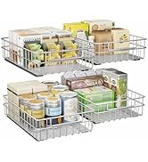 Pull Out Cabinet Organizer, 4 Pack Stainless Steel Slide Out Drawers for Cabinets, Adhesive Roll ...
