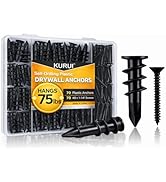 KURUI 140PCs Black Self Drilling Drywall Anchors, #8 Dry Wall Anchors and Flat Head Screws Kit, 7...