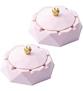 2PC Pink Stainless Steel Ashtray with Lids, Windproof, Desktop Smoking-Ash Tray Cigarettes Ashtra...