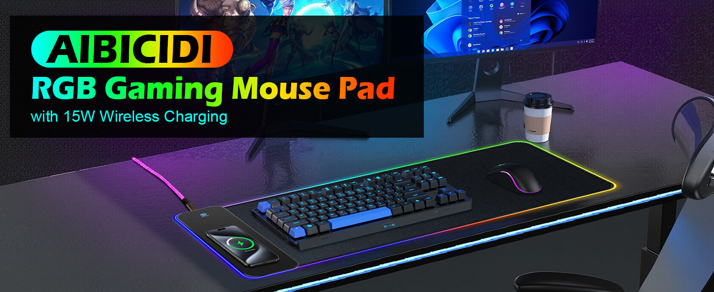 RGB Gaming Mouse Pad Wireless Charging 15W XXL Large Mousepad Non-Slip Rubber Base