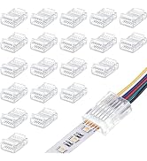 Flutesan 20 Pcs 6 Pin 12 mm LED Strip Connector RGB Lights Waterproof Adapter 22 Awg Wires Connec...