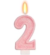 FAMGift Pink Birthday Candles - Number 2 Candle for 2nd Birthday Decorations for Girl, Two Sweet ...