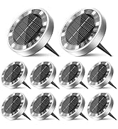 inkgear 10 Pack Solar Ground Lights Outdoor, 8 LED Mini Flat Solar Disk Lights, IP65 Waterproof A...