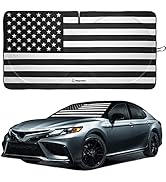 American Flag Windshield Sun Shade, High-Resolution Car Sun Shield with Mirror Cut-Out for Automo...