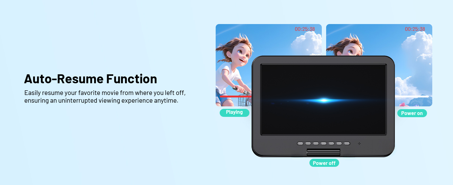 portable DVD players with Large Screen can auto-resume function