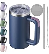 VAKAROTK 20oz Insulated Coffee Mug With Handle For Desk,Navy Blue | 18/8 Stainless Steel Thermal ...
