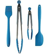 Performore Heavy Duty Silicone Food Basting Brush and Tongs Kitchen Set, Heat Resistant with Stai...