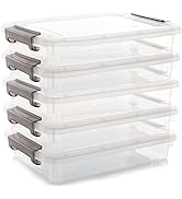 Citylife 5 PCS Plastic Storage Bins with Latching Lids Portable Project Case Clear File Box Stack...