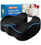 BlissTrends Memory Foam Seat Cushion for Office Chair & Car Seat, Black | Ergonomic Tailbone & Sc...