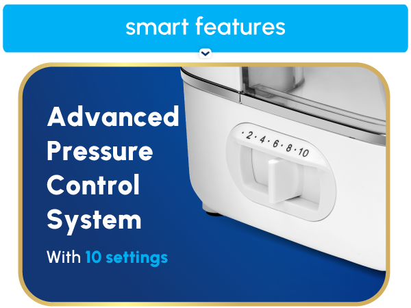 Image of Waterpik floss machine settings dial with text reading advanced pressure control system.