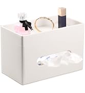 LAMOTI Rectangular Tissue Box Cover with Storage Tray, Leather Facial Tissue Box Holder for Bathr...