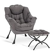 LITA Lazy Chair with Ottoman, Modern Accent Leisure Upholstered Sofa Chair, Contemporary Lounge R...