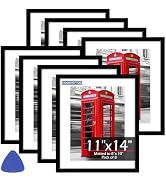 HOMERHYME 11x14 Picture Frame Set of 8, Black Photo Frames for Gallery Wall Mounting, Display Pic...