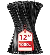 Zip Ties 12 inch, 1000 Pack Black Zip Ties, Self-Locking Nylon Cable Ties with 50 lb Tensile Stre...