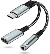 QimKero USB C to 3.5mm Headphone and Charger Adapter, 2-in-1 USB C to Aux Audio Adapter for PD 60...