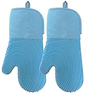 Tayfeim Blue Oven Mitts - Oven Mitts Silicone Oven Mitts Heat Resistant 500F Oven Mitt Set Silico...