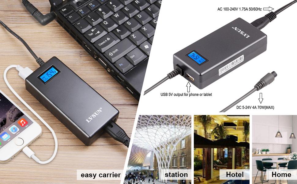 Universal Laptop Charger 70W Ac Power Adapter for Hp Dell Acer Asus Lenovo IBM Samsung Sony Fujitsu