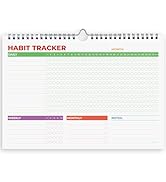 Hadigu Habit Tracker Calendar (Undated 12 Month) with Spiral Bound and Hanger, A4 size (8.3"x11.7...