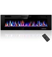 Electactic 60-Inch Electric Fireplace, 12 Flame Colors, Remote Control | Ultra-thin 3.94-inch pro...