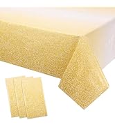 Kesfey 3 Packs Ombre Gold Plastic Tablecloth 54 x 108 Inch Gradient Pastel Gold Sequin Table Clot...