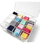 Slomg Sock Underwear Dresser Drawer Organizer with Dividers, Clear Plastic Storage Box Bin with L...