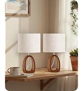 GOEBLESON Wood Table Lamps Set of 2, 14.2" Small Bedside Lamp with Beige Linen Lampshade & Dark P...