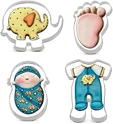 LILIAO Baby Shower Cookie Cutter Set - 4 Piece - Pajama, Cute Elephant, Swaddled Baby and Footpri...