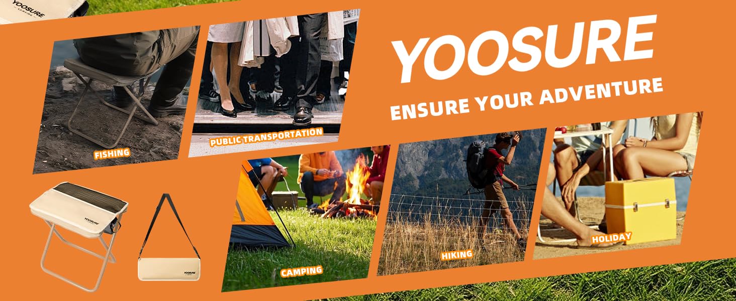 Queuing, camping, parks, fishing, outdoor activities, and other places without chairs