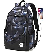 Geometric-Print Kids School Bag Backpack for Boys Elementary Middle High Bookbag Back Pack for Te...