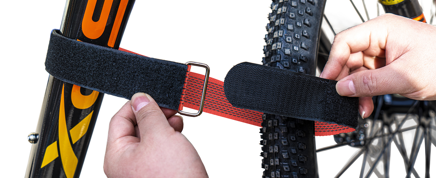 Trilancer Adjustable Bike Wheel Stabilizer Strap with Hook and Loop for Car and Wall Mount
