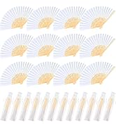 NEBURORA 12Pcs White Handheld Paper Fans 8.3 Inch Hand Held Bamboo Fans Foldable for Wedding Deco...