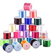 KONMAY 25 Colors Mixed 575 Yards 1.0mm Nylon Rattail Satin Silk Trim Cord Beading String for Chin...
