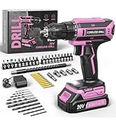 Pink Cordless Drill Set, 20V Max PowerDrill for Women, Lightweight ElectricDrill with Power Pack ...