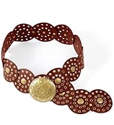 Xyulaan Western Belts for Woman, Boho Disk Concho Leather Belts Circle Y2k Belt, Cowboy Metal Bel...