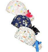 FADACHY Scrub Caps Women,Ponytail Holder Working Cap with Buttons Ribbon Tie for Laies,Surgical N...