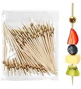 100PCS Cocktail Picks Toothpicks for Appetizers Gold Bamboo Cocktail Sticks Skewers for Drinks Pa...