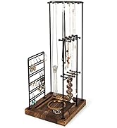 J JACKCUBE DESIGN Jewelry Organizer Stand, Black Metal Jewelry Tree Display Holder with Wood Tray...