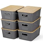 Plastic Storage Baskets With Bamboo Lid - Plastic Storage Containers Stackable Storage bins: Stor...