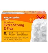 Basics Extra Strong & Flex Tall Kitchen Drawstring Trash Bags, Citrus Scent, 13 Gallon, 40...