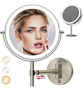 MIROAMZ 8" Rechargeable Lighted Makeup Mirror, Wall Mounted & Tabletop Dual Use, 1X 10X Magnifyin...